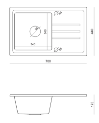 Quadri Sligo 70 gray granite sink set 70x44 cm with drainer including faucet 1208967203