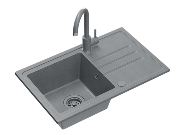 Quadri Sligo 70 gray granite sink set 70x44 cm with drainer including faucet 1208967203