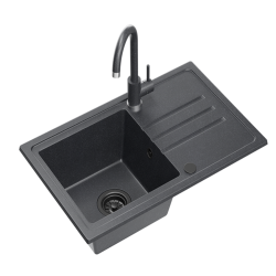 Quadri Sligo 70 anthracite granite sink set 70x44 cm with drainer including faucet 1208967204