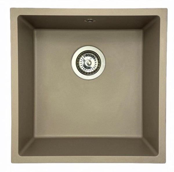 GraniteMy Universal granite taupe sink 40x40 cm top-mounted undermount and flush-mount with stainless steel plug 1208967211