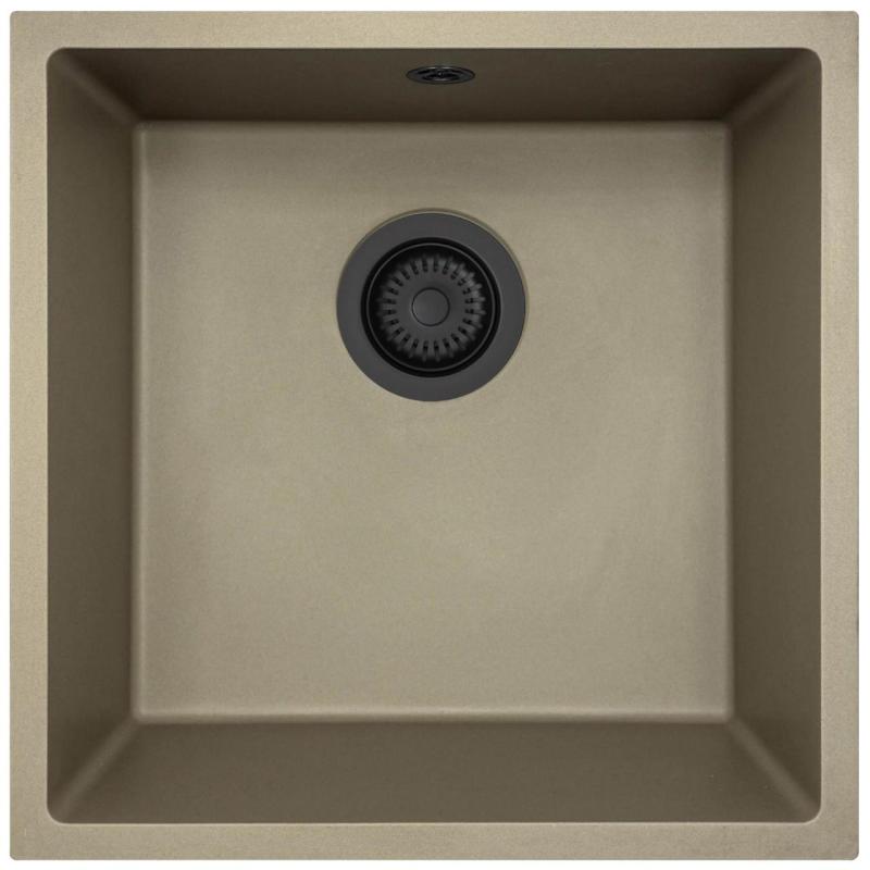 GraniteMy Universal granite taupe sink 40x40 cm top-mounted undermount and flush-mount with black plug 1208967213
