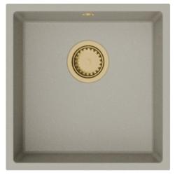 GraniteMy Universal granite taupe sink 40x40 cm top-mounted undermount and flush-mount with golden plug 1208967215