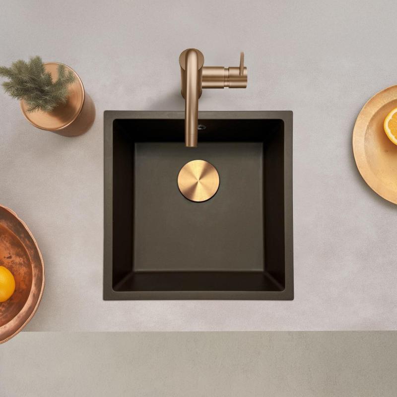 GraniteMy Universal granite café sink 40x40 cm top-mounted, undermount and flush-mount with copper plug 1208967217