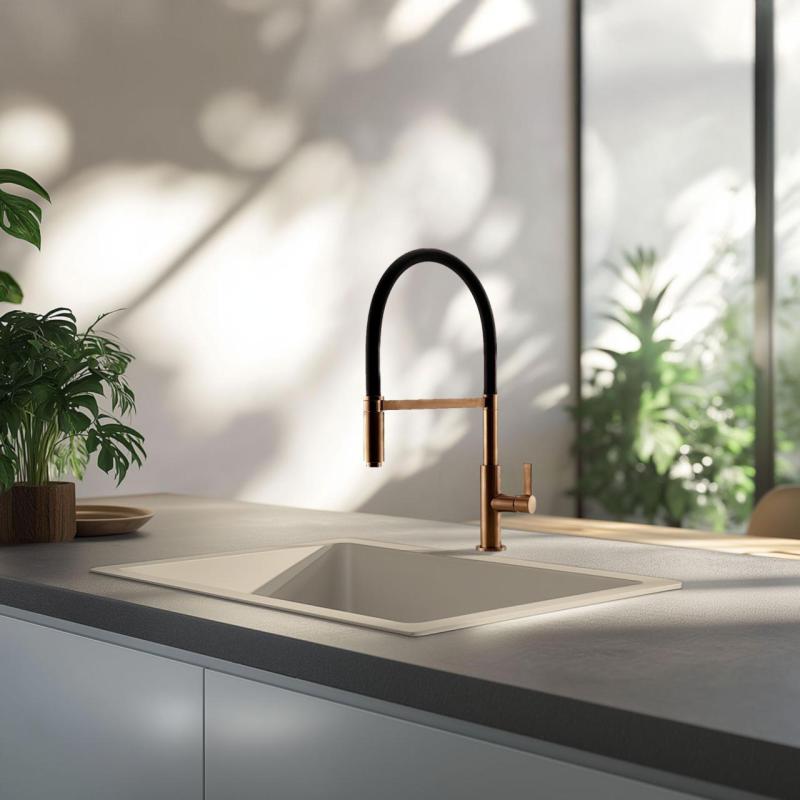 GraniteMy Universal granite beige sand sink 50x40 cm top-mounted, undermount and flush-mount with copper plug 1208967221