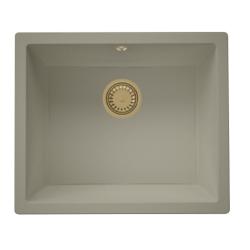 GraniteMy Universal granite taupe sink 50x40 cm top-mounted, undermount and flush-mount with golden plug 1208967226