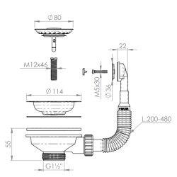 Granitemy basket strainer set PVD brushed gold, sink drain set incl. round overflow 1208967251