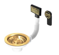Granitemy korfplugset PVD geborsteld goud, afvoerset spoelbak incl. overloop rond en rechthoek 1208967251