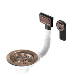 Granitemy basket strainer set PVD brushed copper, sink drain set incl. round and rectangular overflow 1208967252