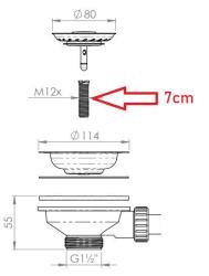 Granitemy hollow screw 7cm M12x70mm for extending basket plug set for thick materials 1208967255