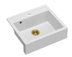 Quadri Farmhouse country intermediate or inset granite sink matte white with gold plug 595x540mm 1208967264