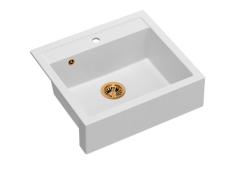 Quadri Farmhouse country intermediate or inset granite sink matte white with copper plug 595x540mm 1208967265