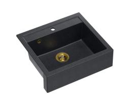 Quadri Farmhouse country intermediate or inset granite sink anthracite with golden plug 595x540mm 1208967267