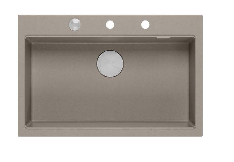 Quadri Hard Rock taupe granite inset large sink 76x50cm including stainless steel plug and accessories 1208967270