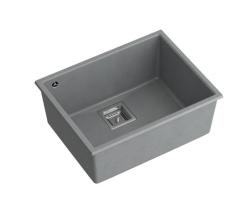 Quadri Quadrangle grey undermount granite sink 55x42cm with stainless steel plug 1208967274