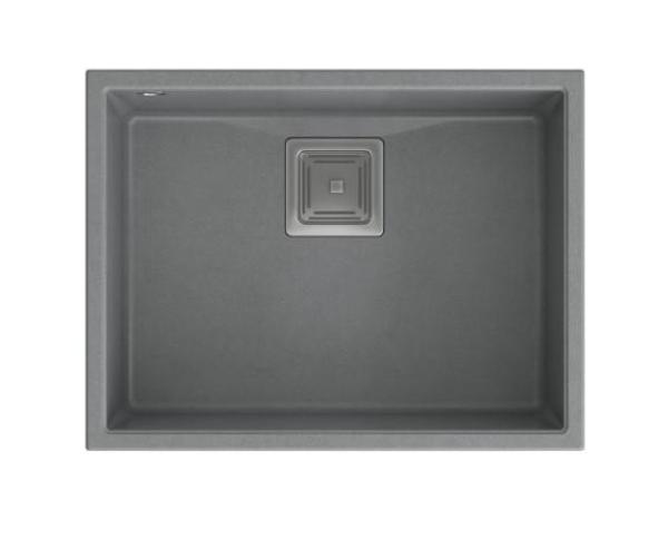 Quadri Quadrangle grey undermount granite sink 55x42cm with stainless steel plug 1208967274