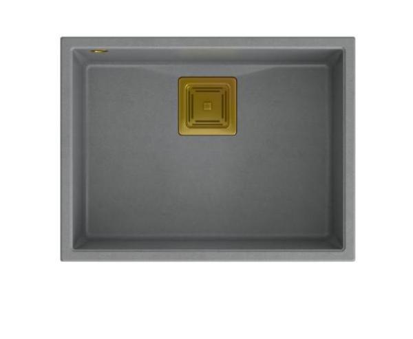 Quadri Quadrangle grey undermount granite sink 55x42cm with golden plug1208967275