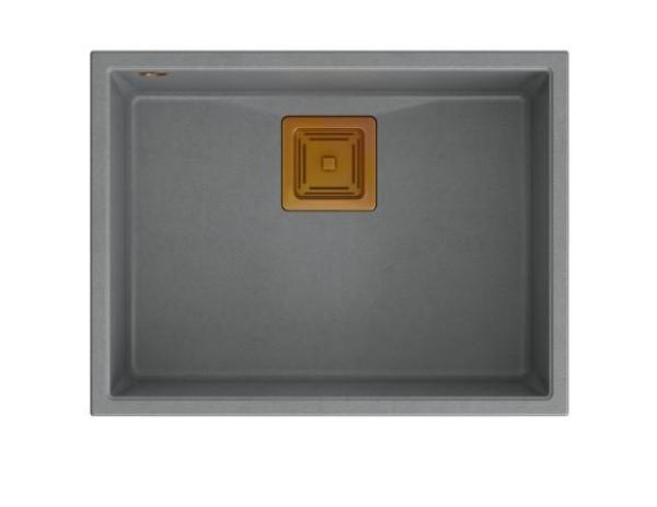 Quadri Quadrangle grey undermount granite sink 55x42cm with copper plug 1208967276