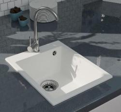 GraniteMy Bremen granite sink 40x50 cm white top-mounted, undermounted and flush-mount with tap hole bench with stainless steel plug 1208967284