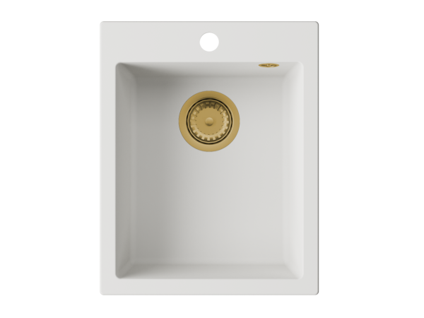 GraniteMy Bremen granite sink 40x50 cm white top-mounted, undermounted and flush-mount with tap hole bench with golden plug 1208967286