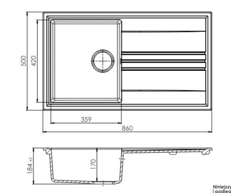 GraniteMy Vesi granite built-up black sink 86x50cm with drainer reversible with gold plug 1208967289