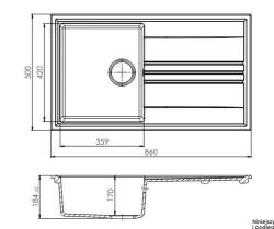 GraniteMy Vesi extra shallow granite top-mounted white sink 86x50cm with drainer reversible with black plug 1208967292