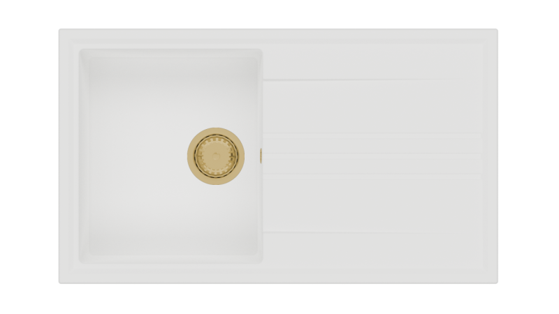 GraniteMy Vesi built-up white granite sink 86x50cm with drainer reversible with gold plug 1208967293