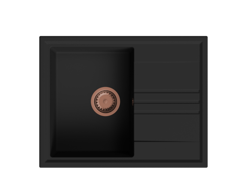 GraniteMy Vesi granite top-mounted black sink 64x50cm with reversible drainer and copper plug 1208967297