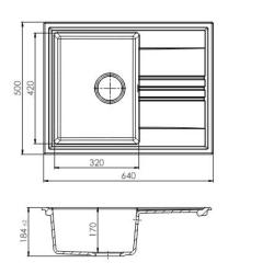 GraniteMy Vesi extra shallow granite top-mounted white sink 64x50cm with drainer reversible with black plug 1208967299