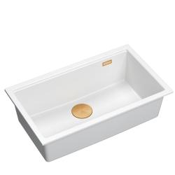 Quadri Newport II white granite inset and undermount sink with manual siphon 76x45cm with copper plug 1208967304