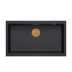 Quadri Newport II black granite inset and undermount sink with manual siphon 76x45cm with copper plug 1208967306