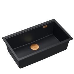 Quadri Newport II black granite inset and undermount sink with manual siphon 76x45cm with copper plug 1208967306