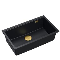 Quadri Newport II black granite inset and undermount sink with manual siphon 76x45cm with gold plug 1208967307