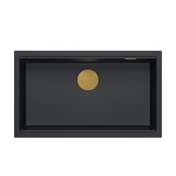 Quadri Newport II black granite inset and undermount sink with manual siphon 76x45cm with gold plug 1208967307