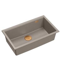 Quadri Newport II taupe granite inset and undermount sink with manual siphon 76x45cm with copper plug 1208967308