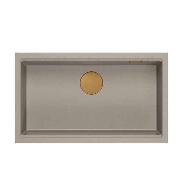 Quadri Newport II taupe granite inset and undermount sink with manual siphon 76x45cm with copper plug 1208967308