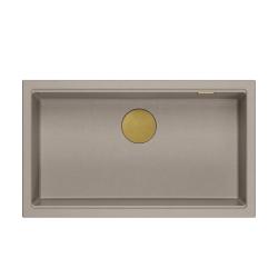 Quadri Newport II taupe granite inset and undermount sink with manual siphon 76x45cm with golden plug 1208967309