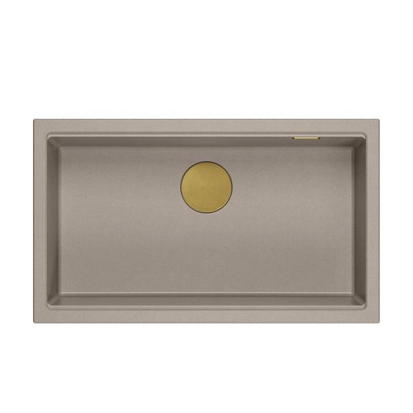 Quadri Newport II taupe granite inset and undermount sink with manual siphon 76x45cm with golden plug 1208967309