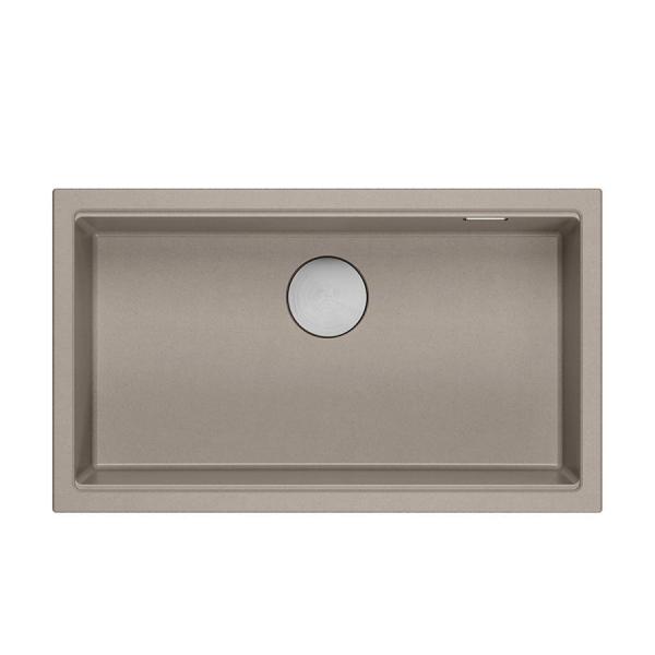 Quadri Newport II taupe granite inset and undermount sink with manual siphon 76x45cm with stainless steel plug 1208967310