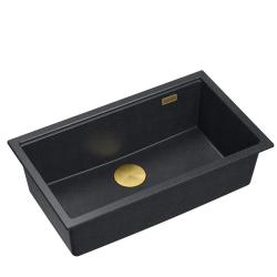 Quadri Newport II anthracite granite inset and undermount sink with manual siphon 76x45cm with golden plug 1208967312