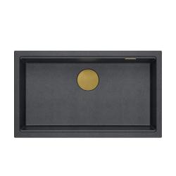 Quadri Newport II anthracite granite inset and undermount sink with manual siphon 76x45cm with golden plug 1208967312