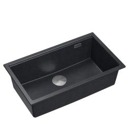 Quadri Newport II anthracite granite inset and undermount sink with manual siphon 76x45cm with stainless steel plug 1208967313