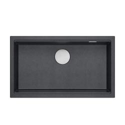 Quadri Newport II anthracite granite inset and undermount sink with manual siphon 76x45cm with stainless steel plug 1208967313