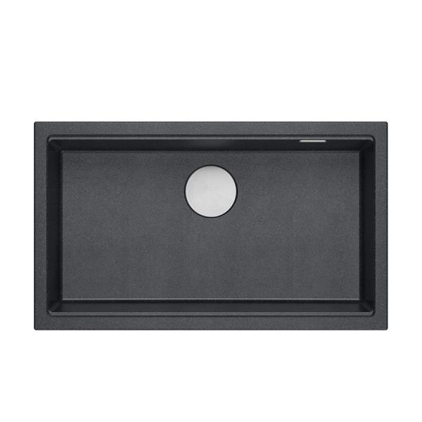 Quadri Newport II anthracite granite inset and undermount sink with manual siphon 76x45cm with stainless steel plug 1208967313