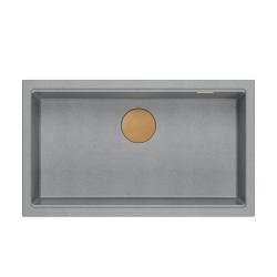 Quadri Newport II grey granite inset and undermount sink with manual siphon 76x45cm with copper plug1208967314