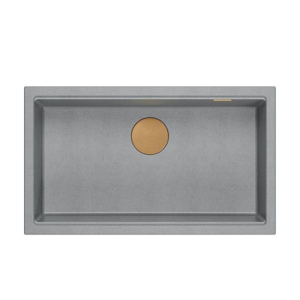 Quadri Newport II grey granite inset and undermount sink with manual siphon 76x45cm with copper plug1208967314