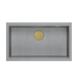 Quadri Newport II grey granite inset and undermount sink with manual siphon 76x45cm with golden plug1208967315