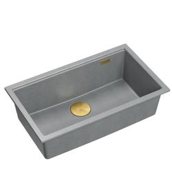 Quadri Newport II grey granite inset and undermount sink with manual siphon 76x45cm with golden plug1208967315