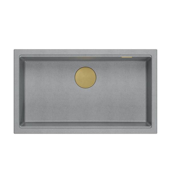 Quadri Newport II grey granite inset and undermount sink with manual siphon 76x45cm with golden plug1208967315