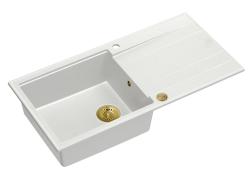 Quadri Luton white granite Inset Kitchen Sink with draining board reversible 100x50cm with golden plug 1208967319