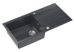 Quadri Luton anthracite granite Inset Kitchen Sink with draining board reversible 100x50cm with stainless steel plug 1208967320